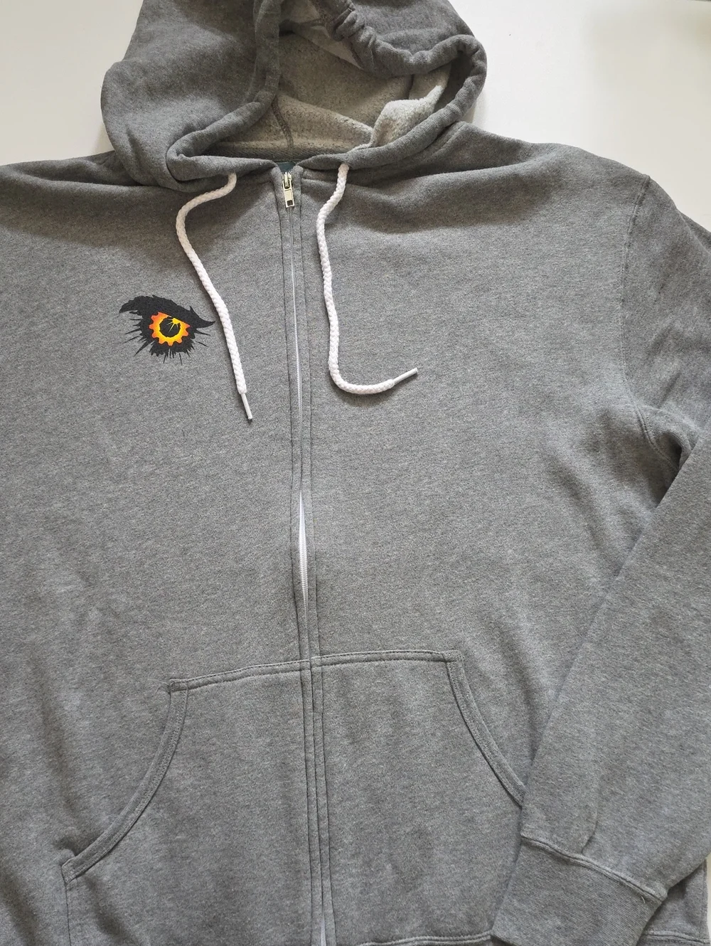 Men's Gray Full-Zip Hooded Sweatshirt with Eye Graphic
